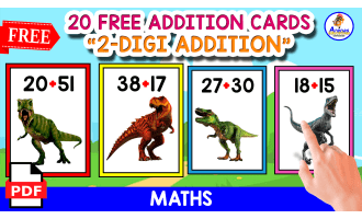 20 ADDITION FLASHCARDS 2-DIGIT ADDITION | DINO THEMED