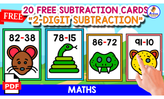 20 CARDS OF 2-DIGIT SUBCTRACTION | ANIMALS THEMED
