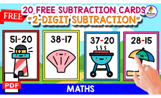 20 CARDS OF 2-DIGIT SUBTRACTION | SUMMER THEMED
