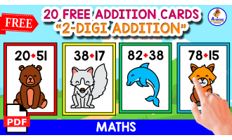 20 CARDS PF 2-DIGIT ADDITION | ANIMALS THEMED