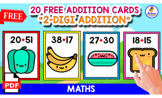 20 FLASHCARDS OF 2-DIGIT ADDITION | FOOD THEMED