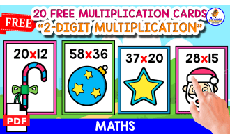 20 FLASHCARDS OF 2-DIGIT MULTIPLICAION | WITH CHRISTMAS THEMED