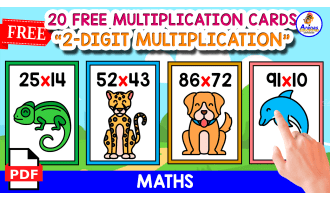 20 FLASHCARDS OF 2-DIGIT MULTIPLICATION | WITH ANIMALS THEMED
