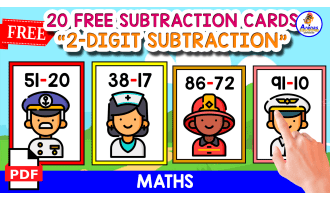 20 FLASHCARDS OF 2-DIGIT SUBCTRACTION | PEOPLE THEMED