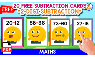 20 FLASHCARDS OF 2-DIGIT SUBTRACTION | EMOJIS THEMED