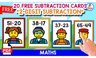 20 FLASHCARDS OF 2-DIGIT SUBTRACTION | LEGO THEMED