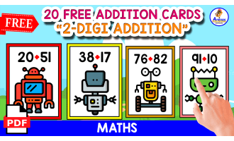 20 FLASHCARDS OF ADDITION | ROBOT THEMED