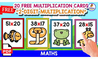20 FLASHCARDS WITH 2-DIGIT MULTIPLICATIONS | ANIMALS THEMED