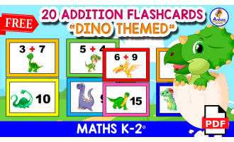 20 FREE FLASHCARDS OF ADDITION | Dino Themed