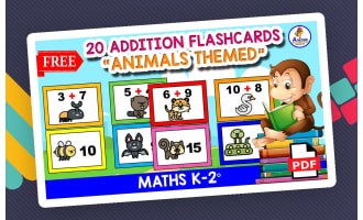 20 FREE FLASHCARDS OF THE ADDIITON | Animals Themed for Kids