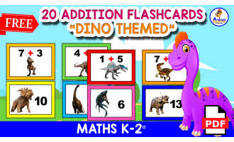 20 FREE FUNNY ADDITION FLASHCARDS | Dino Theme FOR KIDS