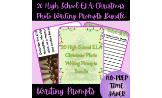 20 High School ELA Christmas Photo Writing Prompts Bundle