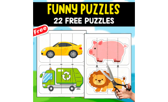 22 FUNNY PUZZLES | TRANSPORTATION, ANIMALS AND FRUITS