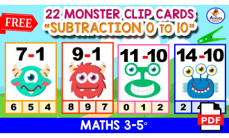 22 SUBTRACTION CLIP CARDS | Monster Theme
