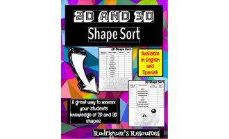 2D and 3D Shape Sort Worksheet (English and Spanish)