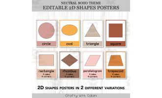 2D Shapes Posters, Geometry Math Decor in Neutral Boho Design