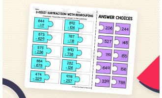 3-Digit Subtraction with Regrouping – Match Worksheet