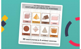 3D Objects Posters, Geometry Math Decor in Neutral Boho Design
