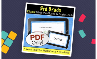 3rd Grade Dolch Sight Words - Digital Fill-in-the-Blanks Quiz, Flashcards + List