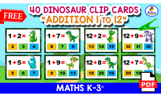 40 ADDITION CLIP CARDS | Dinosaur Theme