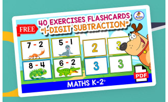 40 SUBTRACTION FLASHCARDS | Animal Theme
