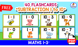40 SUBTRACTION FLASHCARDS | Animals Theme