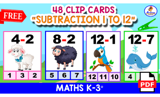 48 SUBTRACTION CLIP CARDS | Animals Theme