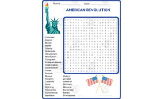(4th 5th 6th Grade) THE AMERICAN REVOLUTION Word Search Worksheet