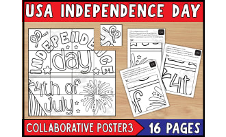 4th Of July Collaborative Coloring Poster Set 3 | Independence Day