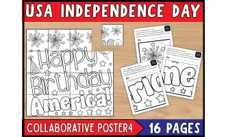 4th Of July Collaborative Coloring Poster Set4 | USA Independence Day
