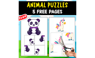 5 ANIMAL PUZZLES | FREE PAGES FOR CUTTING_J