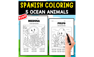 5 OCEAN ANIMALS IN SPANISH | COLORING PAGES