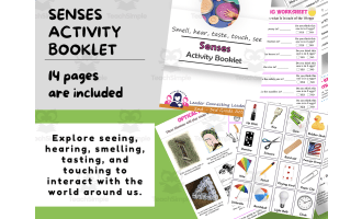 5 Senses Activity Booklet, printable for kids, Tasting, hearing, smelling, touching, seeing, Activity printable, Girl Scout Badge Resource