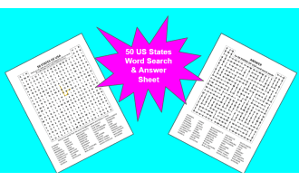 50 States Word Search & Answer Sheet