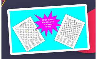 50 States Word Search & Answer Sheet