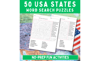 50 USA States Word Search Puzzle | United States Geography Puzzles