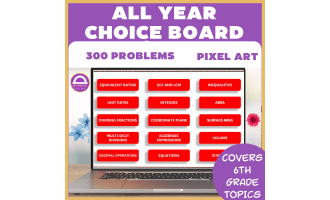 6th Grade Math All Year Review Pixel Art Choice Board