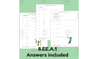 8th Grade Math: Worksheet on Powers / Integer Exponents