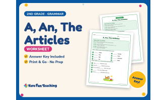 A, An, The Articles Worksheet – 2nd Grade Grammar Practice