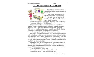 A Fall Festival with Grandma Reading Comprehension Worksheet