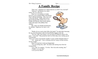 A Family Recipe – Reading Comprehension Worksheet