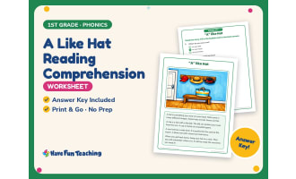 A Like Hat Reading Comprehension Worksheet – 1st Grade Short Vowels