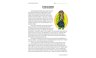 A Trip to Hawaii Reading Comprehension Worksheet