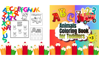 ABC & 123 Animals Coloring Book , Fun Preschool Learning Activity.