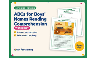 ABCs for Boys’ Names Reading Comprehension Worksheet – 1st Grade