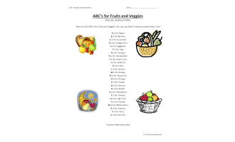 ABCs for Fruits and Veggies Reading Comprehension Worksheet