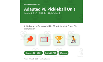 Adapted PE Pickleball Unit: 7 Lessons with Levels A, B and C