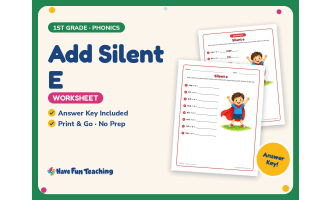 Add Silent E Worksheet – 1st Grade Ending Sounds & Vowels Practice