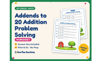 Addends to 20 Addition Problem Solving Worksheet – 1st Grade Practice