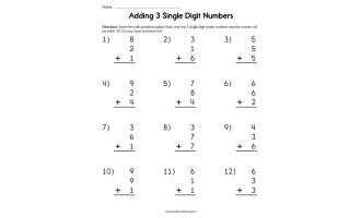 Adding Single Digit Numbers Worksheet by Teach Simple